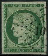 Oblit. N°2 15c Vert, Obl Petits Chiffres Qualité Standard - B - 1849-1850 Ceres