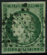 Oblit. N°2b 15c Vert Foncé, Qualité Standard - B - 1849-1850 Ceres