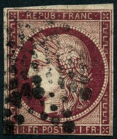 Oblit. N°6d 1F Cerise, Qualité Standard, Certif Cérès - B - 1849-1850 Ceres