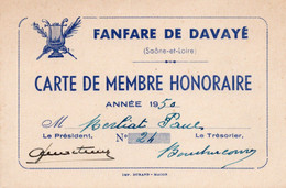 Fanfare De Davayé Carte De Membre Honoraire 1950 - Membership Cards