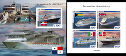 Tchad 2021, Cruise Ships, Flags, 4val In BF +BF IMPERFORATED - Timbres