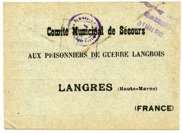 1918.Langres.comité Municipal De Secours Aux Prisonniers De Guerre Langrois.colis Expédié Vers Rastatt Allemagne. - Documents