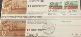SL) 1984 JOINT ISSUE FRANCE AND CANADA, 450 YEARS OF THE FIRST JOURNEY OF JACQUES CARTIERS TO CANADA, BOAT, MAP, MAXIMUM - Maximum Cards