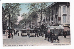 34 - NICE - Avenue De La Gare. Café De La Régence (Tramway Et Voitures à Chevaux) - Tráfico Rodado - Auto, Bus, Tranvía