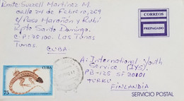 O) 1994 CARIBBEAN, PREPAID, ENDEMIC LIZARD, LEIOCEPJALUS RAVICEPS, CIRCULATED TO FINLAND - Lettres & Documents