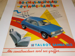 ANCIENNE  PUBLICITE LA PETITE NOUVELLE SAMBA TALBOT 1982 - Cars