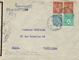 1945- Enveloppe RECC. Prov. De DOL De BRETAGNE Affr. 4,50 F + Censure  H.R. De Rennes - Guerre De 1939-45