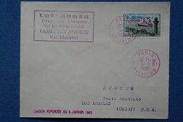 ¤12 FRANCE BELLE  LETTRE  1969  PREMIERE LIAISON PARIS LOS ANGELES  LUFTHANSA+ AEROPHILATELIE +AFFRANCH . INTERESSANT - First Flight Covers
