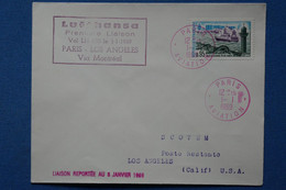 ¤12 FRANCE BELLE  LETTRE  1969  PREMIERE LIAISON PARIS LOS ANGELES  LUFTHANSA+ AEROPHILATELIE +AFFRANCH . INTERESSANT - Erst- U. Sonderflugbriefe