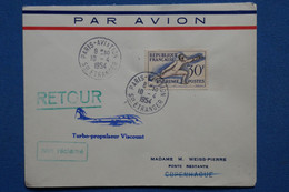 ¤12 FRANCE  BELLE  LETTRE   1954    PARIS POUR COPENHAGUE+ +AFFRANCH . PLAISANT - Eerste Vluchten