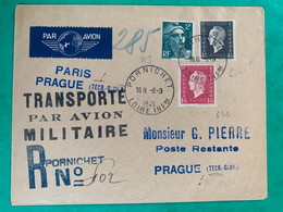 No 696 691 Et 713 Sur Enveloppe Transportée Par AVION MILITAIRE Recommandé Pornichet 1945 Vers PRAGUE Marcophilie TTB - Poste Aérienne Militaire