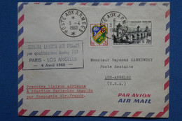 ¤12 FRANCE  BELLE  LETTRE 1960  IER VOL PARIS  LOS ANGELES  USA +AEROPHILATELIE +AFFRANCH . PLAISANT - Erst- U. Sonderflugbriefe