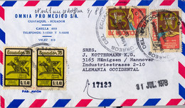 1978 ECUADOR , GUAYAQUIL - HANNOVER , SOBRE CIRCULADO , CORREO AÉREO , INSTITUTO GEOGRÁFICO MILITAR , HIPICA - Equateur