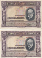 CRBP0006 PAREJA CORRELATIVA BILLETES ESPAÑA 50 PESETAS 1935 EBC 35 - Altri & Non Classificati