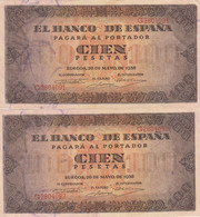 CRBP0008 PAREJA CORRELATIVA BILLETES ESPAÑA 100 PESETAS 1938 SIN CIRCULAR (VER DETALLE) 445 - Other & Unclassified