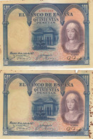 CRBP0012 PAREJA CORRELATIVA BILLETES ESPAÑA 500 PESETAS 1927 MBC MBC- 170 - Other & Unclassified