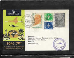169) India Busta First Flight BOAC 1° Volo Londra Manila 1st Nov 1961 Comet Jetliner Service Calcutta To Manila - Storia Postale