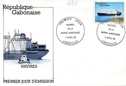 GABON 0490/92 Fdc Bateaux, Cachet Illustré - Barche