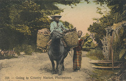 Hand Colored Going To Country Market Carabao Riding - Philippines