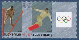 Timbres De Slovénie, Jeux Olympique D'hiver De Turin, 2 Tp De 2006 Avec vignette Attenante MI N° 574/75 MNH** à 50% - Winter 2006: Turin