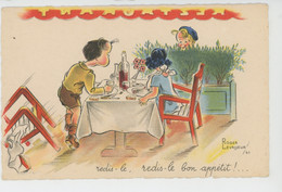 Illustrateur ROGER LEVASSEUR - ENFANTS - Jolie Carte Fantaisie Enfants Attablés "Redis-le, Redis-le Bon Appétit ! " - Levasseur, Roger