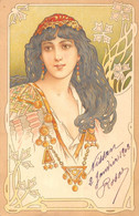 CPA ILLUSTRATEUR ART NOUVEAU FEMME DES ANNEES 1900 AUX CHEVEUX DENOUES ET BIJOUX ANNEE 1902 - Sonstige & Ohne Zuordnung