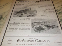 ANCIENNE PUBLICITE CINEMATOGRAPHISTES  ETABLISSEMENT GAUMONT 1907 - Proiettori