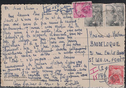 ESPAGNE - CARTE POSTALE DE TARRAGONA POUR LA FRANCE - CARTE POSTALE TAXEE A ST LEU LA FORET - FRANCE. - Cartas & Documentos