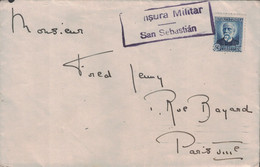 ESPAGNE - CENSURA MILITAR - SAN SEBASTIAN - ENVELOPPE POUR PARIS - LE 30-11-1936 - TIMBRE ANNULE PAR LA CENSURE - Nationalistische Zensur