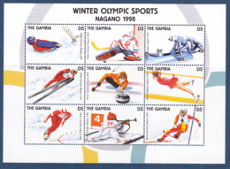 Timbres De Gambie, Jeux Olympique D'hiver De Nagano, 9 Tp De 1997 En Feuillet MI N° 2862/70 MNH** à 50% - Winter 1998: Nagano