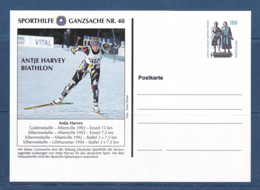 Timbres D'Allemagne, Médaillés Aux Jeux Olympique D'hiver Antje Harvey  Biathlon, 1 Entier Postal De 1998 à 50% - Invierno 1998: Nagano