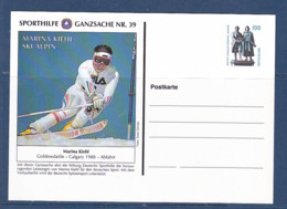Timbres D'Allemagne, Médaillés Aux Jeux Olympique D'hiver Marina Kiehl Ski Alpin, 1 Entier Postal De 1998 à 50% - Invierno 1998: Nagano