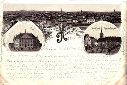 Herford, Braun-Litho Mit Post, Postamt, 1898 Nach Salzuflen Versandt - Herford