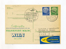 1957 Bund Luftpost Privatganzsache 10 Pf Heuss Mit 15 Pfg Heuss Zusatzfrankatur Erstflug Frankfurt Wien - Privatpostkarten - Gebraucht