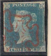 GREAT BRITAIN 1840-1841 RARE QUEEN VICTORIA IMPERF PENNY BLUE With RED MALTESE CROSS USED Ex Rare - Gebruikt