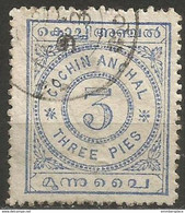 Cochin - 1903 Numeral 3p Used  Sc 12 - Cochin