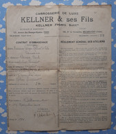 CONTRAT D'EMBAUCHAGE DE TRAVAIL CARROSSERIE DE LUXE KELLNER & SES FILS 1924 - 1900 – 1949
