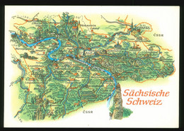DDR Foto AK Landkarte Karte Sächsische Schweiz, Sebnitz Königstein Pirna - Sebnitz