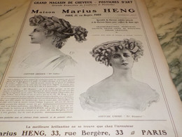 ANCIENNE PUBLICITE GRAND MAGASIN DE CHEVEUX DE MARIUS HENG 1909 - Accessories
