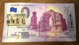 2018 BILLET 0 EURO SOUVENIR DPT 13 GLANUM + TIMBRE ZERO 0 EURO SCHEIN BANKNOTE PAPER MONEY BANK - Essais Privés / Non-officiels