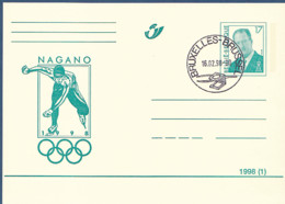 Timbres De Belgique, Entier Postal Des Jeux Olympique D'hiver De Nagano 1998 0blitérée Bruxelles Le 16/02/1998 à 50% - Winter 1998: Nagano