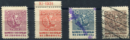 1931 Surtax BEZROBOTNYM (unemployment) - 4 Stamps (mix) - Revenue Stamps