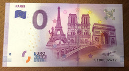 2017 BILLET 0 EURO SOUVENIR DPT 75 PARIS MONUMENTS ZERO 0 EURO SCHEIN BANKNOTE MONEY BANK - Essais Privés / Non-officiels