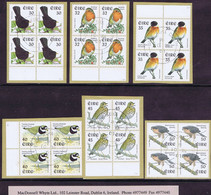 Ireland 1999 Birds Walsall Phosphor Printing, Set Of 6 In Marginal Blocks Of 4 Superb Used On Small Pieces Dublin Cds - Storia Postale
