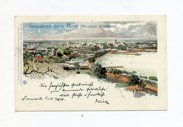 1899 Western Australia  Farbige Lithokarte Greetings From Perth Mit 1/2d Und 1 D Schwan Gest. Remantle + Schiffspost - Perth