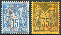 FRANCE 1876-78 (Type II) - Yv.90+93 (Mi.73+75, Sc.92+94) Red Cancels (perfect) VF - 1876-1898 Sage (Type II)