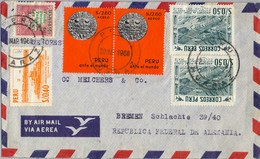 1968 PERÚ , SOBRE CIRCULADO , CORREO AÉREO , HUARAZ - BREMEN - Pérou