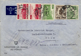 1951 PERÚ , SOBRE CERTIFICADO , CORREO CONSULAR , LIMA - THUN , LLEGADA AL DORSO - Perù