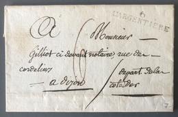 France Griffe 6 L'ARGENTIERE (Ardèche) Sur Lettre (LAC) 17.9.1811 Pour Dijon - (C1942) - 1801-1848: Vorläufer XIX