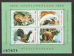 Rumänien 1986 Intereuropeana Wildtiere Bär Hermelin Auerhahn Mi Block 223 ** Postfrisch - Unused Stamps